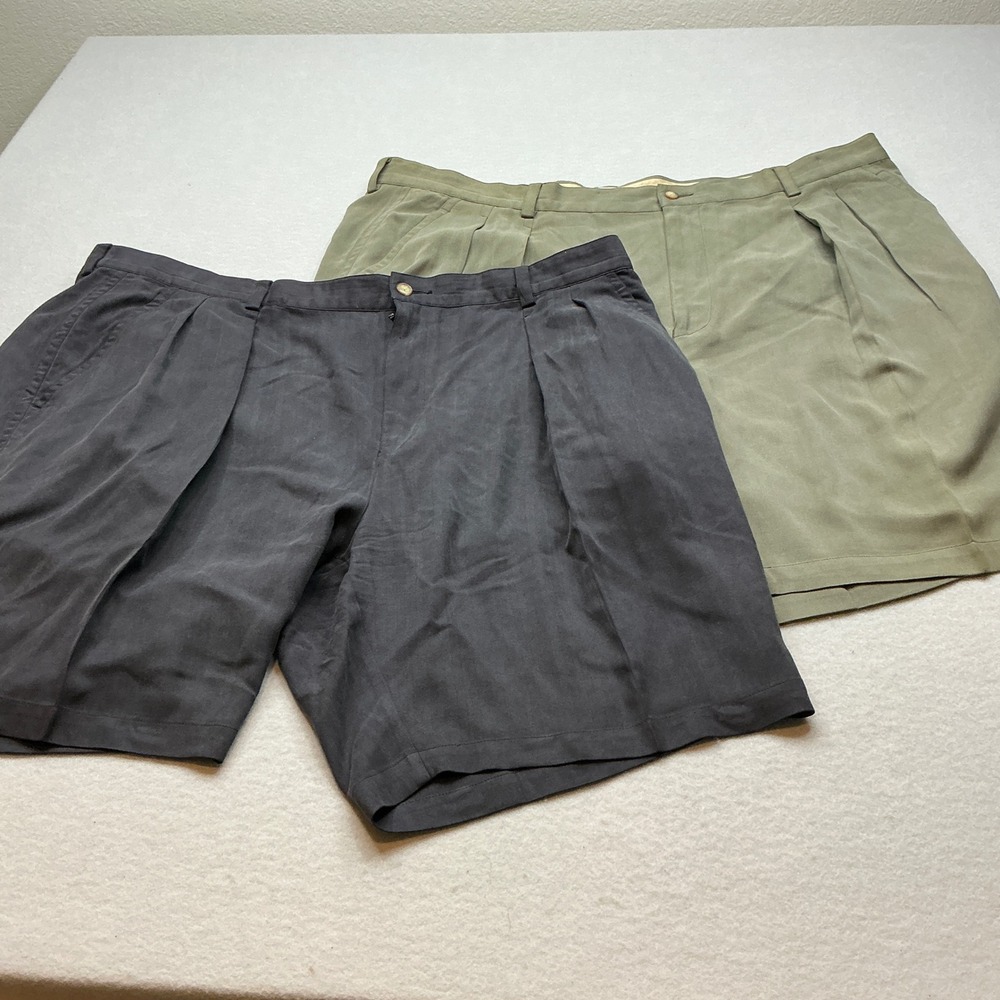 Tommy Bahama Men's Pleated Casual Shorts - Olive Green & Charcoal